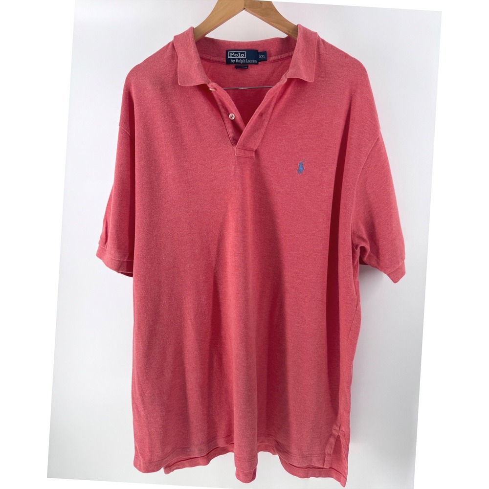 Polo Ralph Lauren Polo Shirt Mens XXL Pink Coral Cotton Pique Blue Pony Logo